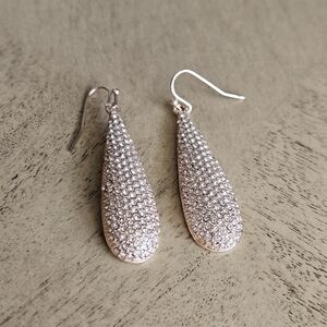 Anne Klein Sparkly Earrings Clear Rhinestone Paved Long Drop Dangle